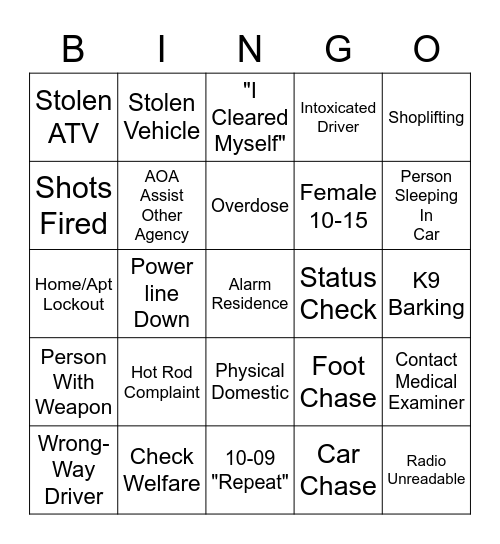 Iron Range Police Scanner Bingo Card