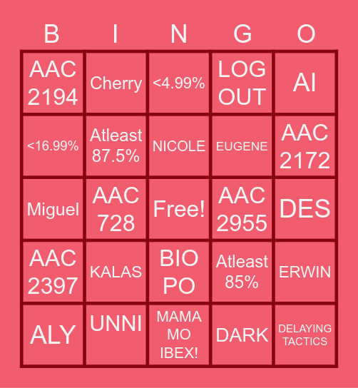 TEAM ERIKA - ONLINE BINGO Card