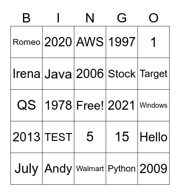 Test Bingo - Tau Bingo Card