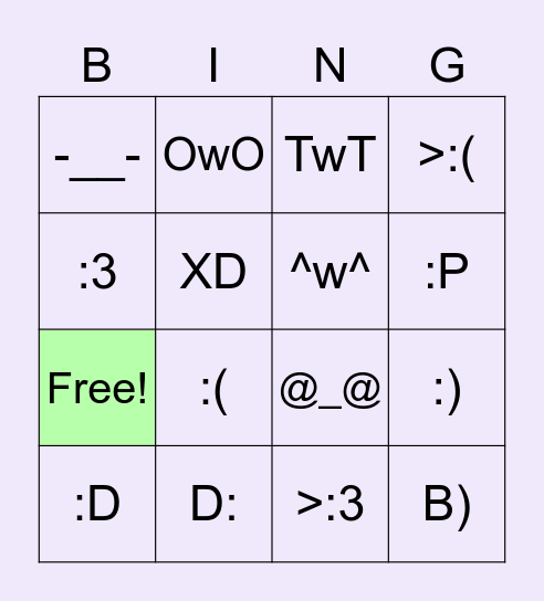 Emojis Bingo Card