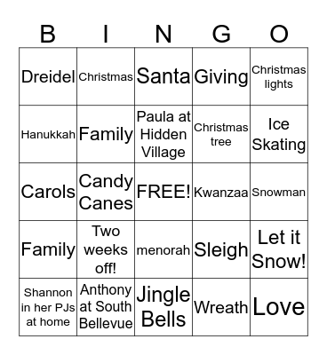 HOLIDAY BINGO! Bingo Card