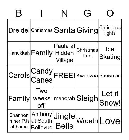 HOLIDAY BINGO! Bingo Card