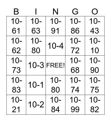 CALL CODE BINGO Card