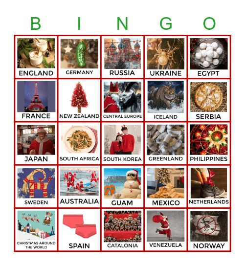 Christmas Around The World Bingo Card