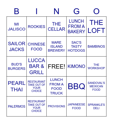 BENICIA-VALLEJO TAKE OUT BINGO Card