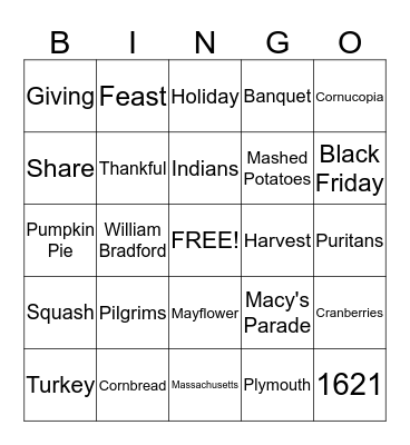 Thanksgiving Bingo Card