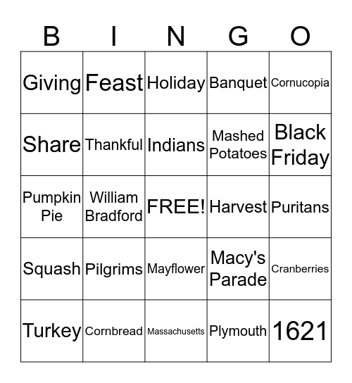 Thanksgiving Bingo Card