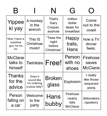 Die Hard Bingo Card