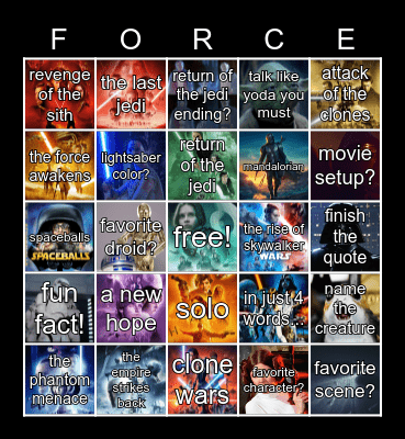 Star Wars Bingo Card