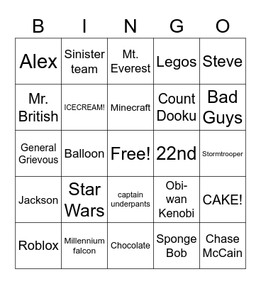 Birthday bingo!!!!!!!!!!!!!!!!!! Bingo Card