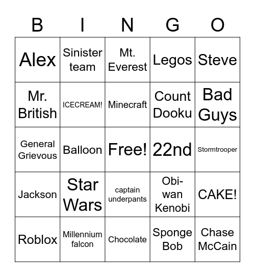 Birthday bingo!!!!!!!!!!!!!!!!!! Bingo Card