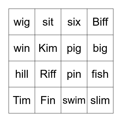 Short i Bingo Card