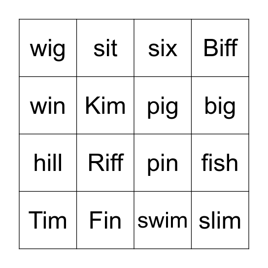 Short i Bingo Card