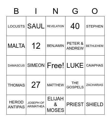 BIBLE BINGO Card