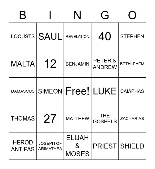 BIBLE BINGO Card