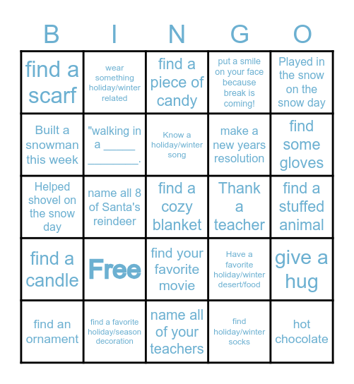 A December to Remember Bingo Card