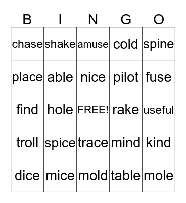 Long Vowel Bingo! Bingo Card