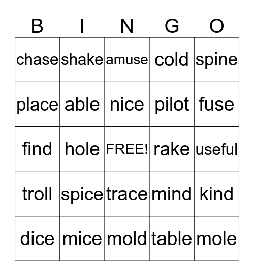 Long Vowel Bingo! Bingo Card