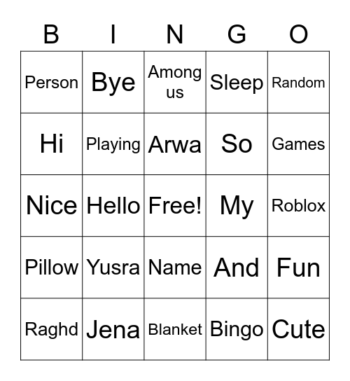 Bingo game! Bingo Card