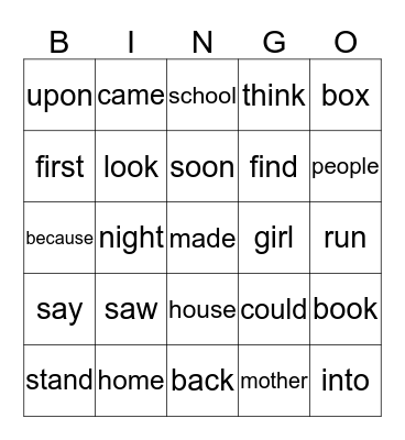 Word Wall Bingo First Grade #76-100 Bingo Card