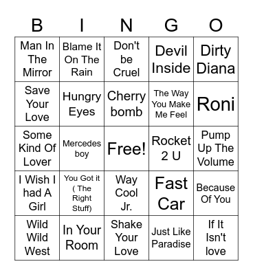80s TOG Bingo Card