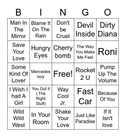 80s TOG Bingo Card