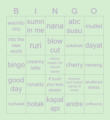 Jenn Bingo Card