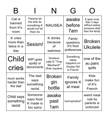 Horrible Things Bingo! Bingo Card