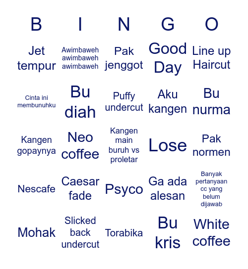 Irene Bingo Card