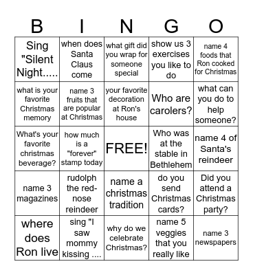 christmas bingo Card