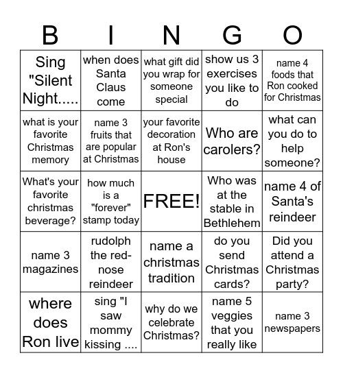 christmas bingo Card