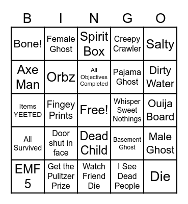 Ghosty Bois Bingo Card
