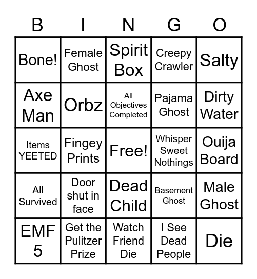 Ghosty Bois Bingo Card