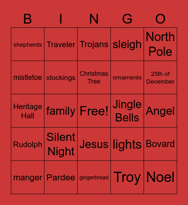 Trojan Family Holiday Bingo Card