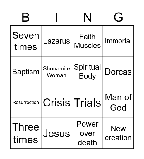 Resurrection Bingo Card