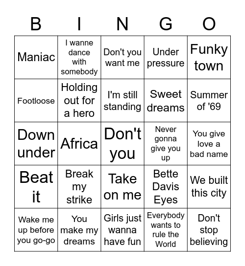 Jaren 80 Bingo Card