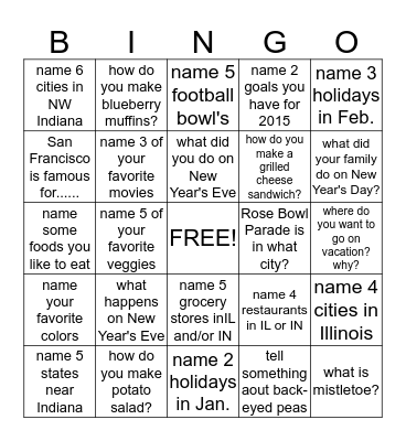 2015 NEW YEAR'S BINGO Card