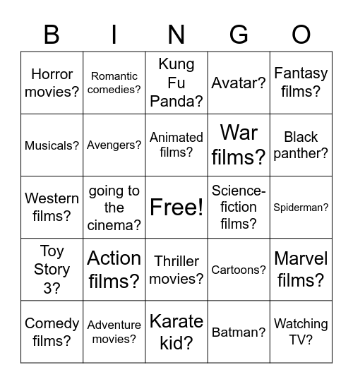 Do you like/What do you think of________? Bingo Card