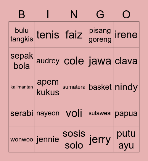 BINGO WITH BUN Bingo Card