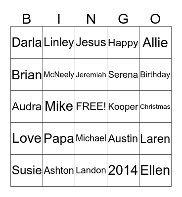 McNeely Bingo Wear Bingo Card