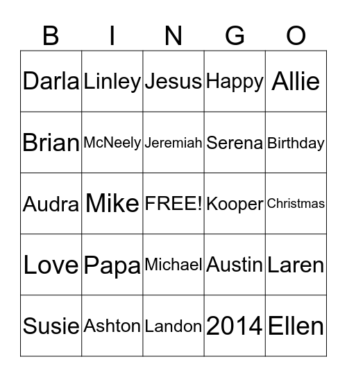 McNeely Bingo Wear Bingo Card
