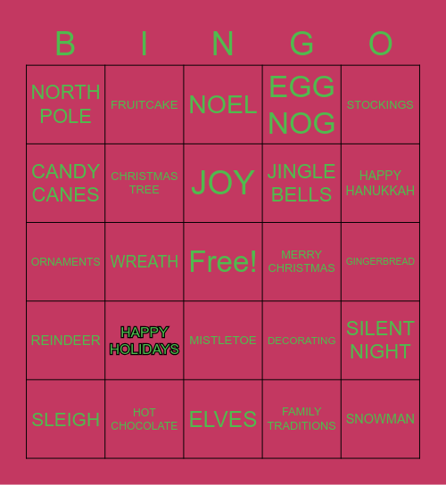 Holiday Bingo Card