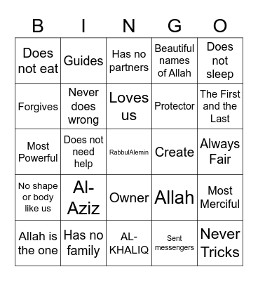 Allah Bingo Card