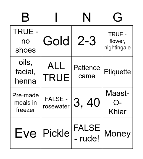 Persian Culture Fun Facts! Bingo Card