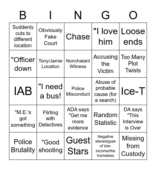 SVU Bingo v.4 Bingo Card