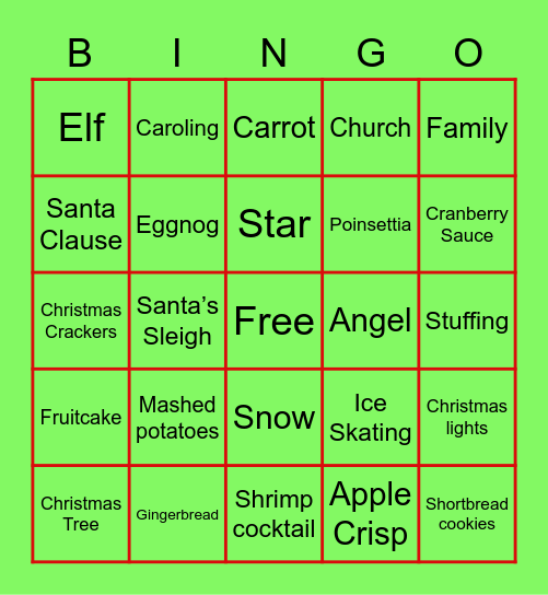 Family Christmas Bingo Card