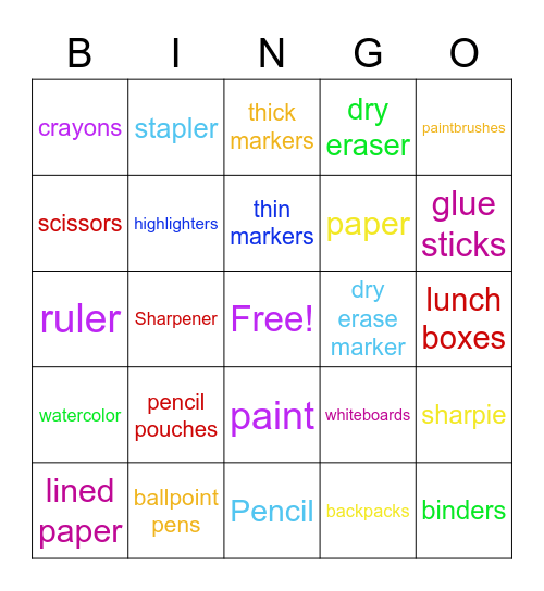 a list of ga school supplies Bingo Card