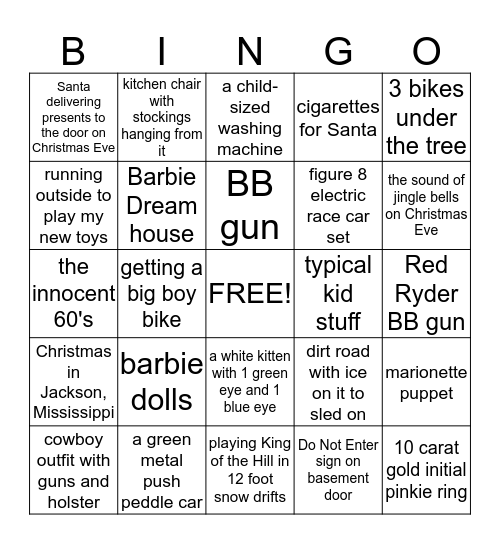 Christmas Memories Bingo Card