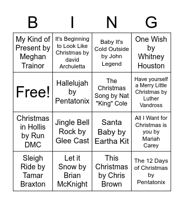 Christmas Song Bingo Card