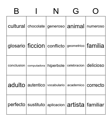 cognados/cognates Bingo Card